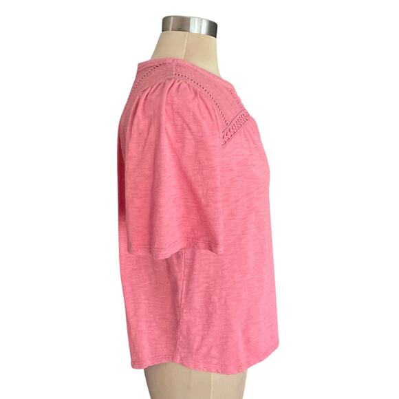 Knox Rose Coral Short Sleeve Top Lace Trim Sz M Boho Casual Summer Coastal Work - Picture 4 of 8